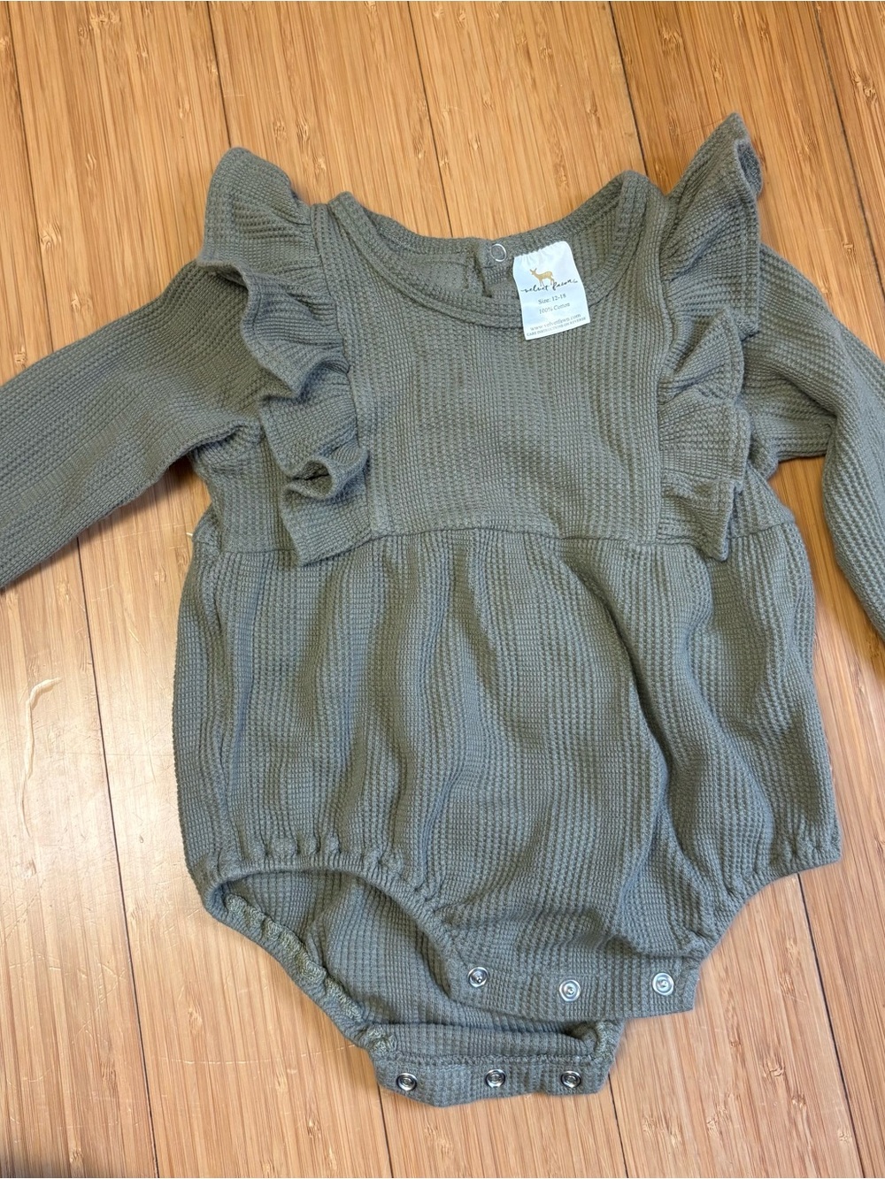 Velvet Olive Green Ruffle Long Sleeve Baby One-Piece Bodysuit